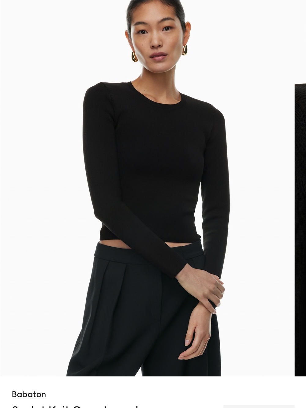Babaton Black Fitted Long-Sleeve Crewneck Top
